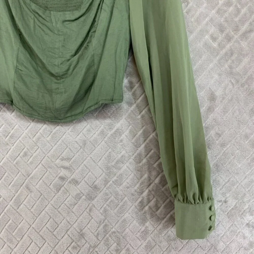 Urban Outfitters Womans Medium Crop Top Green Long Sheer Sleeve Smocked Back - Picture 6 of 16